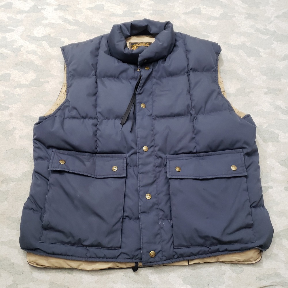 Vintage Eddie Bauer Puffer Vest Mens XL Blue Goose Down Snap Up Outdoors